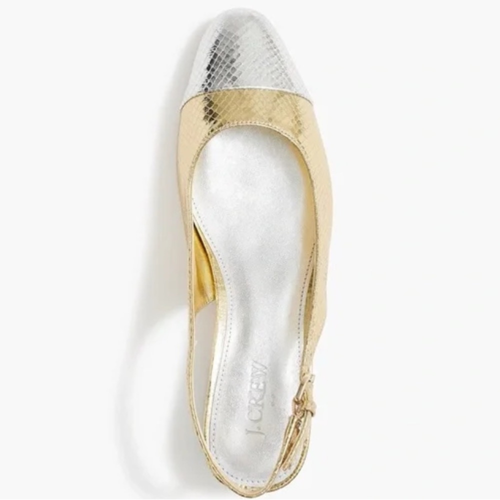 J. Crew Factory | Snake Gold, Silver Slingback 8 1/2